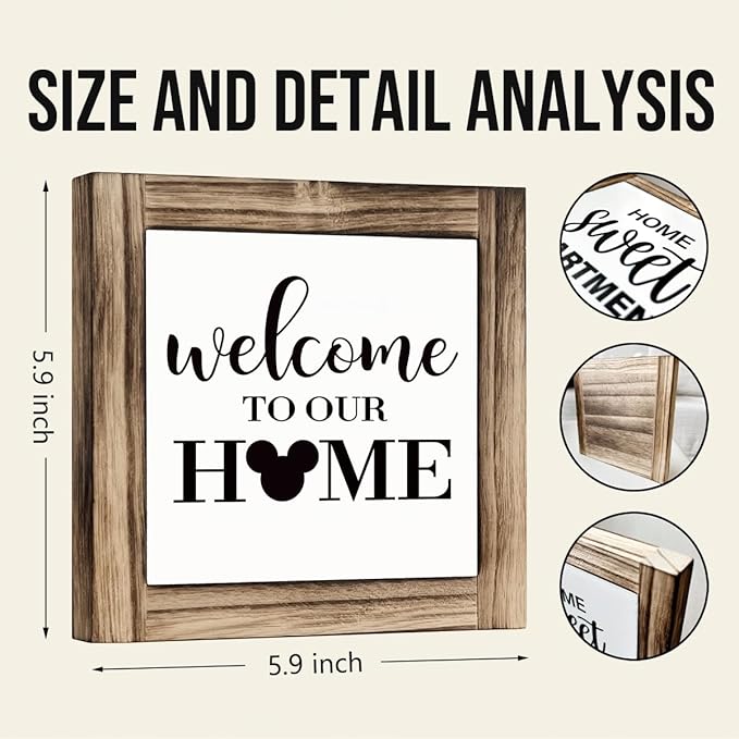 Welcome Home Decor, Decorative Wooden Box Sign, Farmhouse Table Shelf Decoration, Front Door Porch Decors, Housewarming Decor, Welcome to Our Home Sign, 5.9×5.9 inches