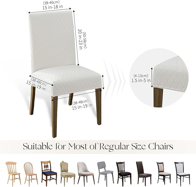 MOSAYT 100% Waterproof Dining Room Chair Covers Set of 4, Super Fit Stretch Jacquard Parson Chairs Slipcovers Removable Washable Chair Seat Protectors for Home, Kitchen, Banquet (White - XL)