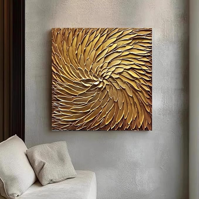 YaSheng Art -30x30inch Large Abstract Art Oil Paintings on Canvas metal golden Gradient color Abstract Artwork Modern Home Decor Canvas Wall Art Ready to Hang for Living Room Bedroom
