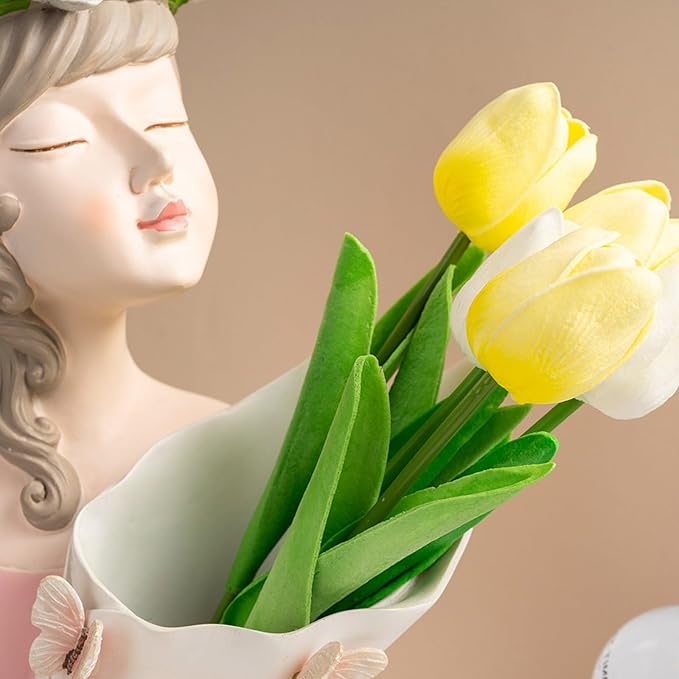 Modern Girl Figurine Flower Vases Plant Pots Resins Sculpture Flower Arrangement Container for Living Room Decoration
