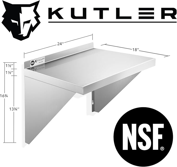 KUTLER Stainless Steel Shelf - 18" x 24", NSF Commercial Wall Mount Shelves with Backsplash, Floating Metal Shelving for Restaurant, Kitchen, Home