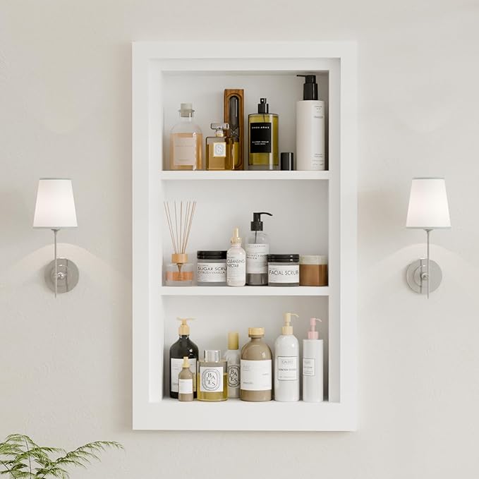 Solid Wood 14 X 24 Recessed Medicine Cabinet,3-Tier, Medicine Cabinet Organizer,Wall Niche, Bathroom Wall Cabinet, Recessed Bathroom Cabinet,recessed Wall Cabinet, Bathroom Cabinet With Storage, White