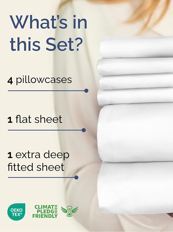 Extra Deep Full Sheet Set - 6 Piece Breathable and Cooling Sheets - Hotel Luxury Bed Sheets Set - Easy & Secure Fit - Soft, Wrinkle Free and Comfy Sheets Set - White Sheet Set with Extra Deep Pockets