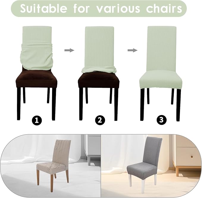 Parsons Dining Chair Cover, Detachable,Retractable,Sofa Chair Cover(4, Green)