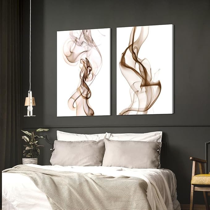 Modern Abstract Wall Art Decor: Minimalist Brown and White Smoke Canvas Pictures Prints Contemporary Painting Artwork for Living Room Bathroom Bedroom 24" x 36" x 2 Panel