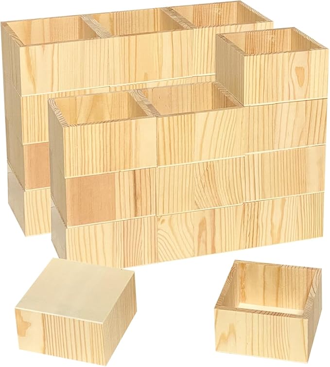 24 Pack 4 Inch Square Wood Box Unfinished Small Wooden Boxes for Crafts (Outer 4.1x 4.1x 2.4 in,Interior 3.5 x 3.5 x 2.3 in)