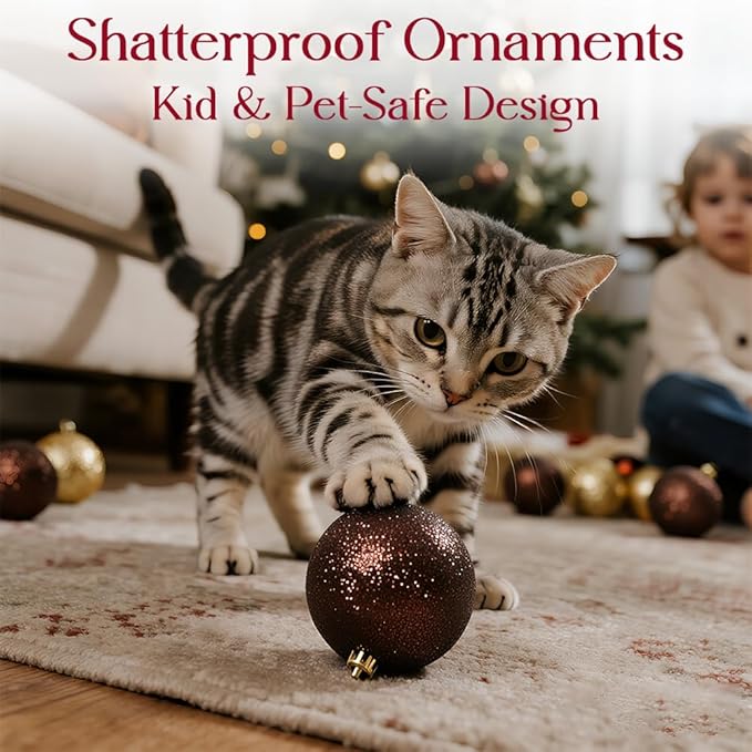 50ct Bronze and Gold Christmas Ornaments Set, 2025 Shatterproof Christmas Tree Decorations, Christmas Ball Ornament, Vintage Classic Christmas Ornament Bulk for Christmas Decorations Indoor