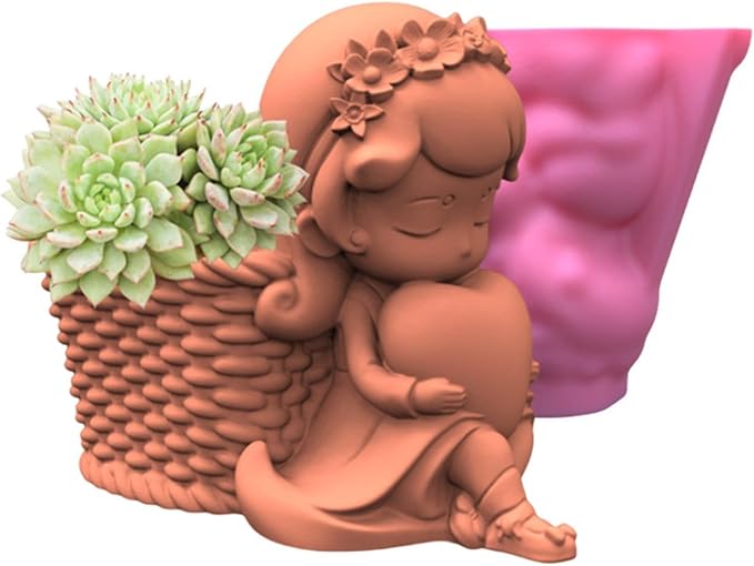 Love Basket Girl Vase Flower Pot Silicone Mold Succulent Planter Plaster Concrete Mold Pen Holder Cement Clay Resin Mould