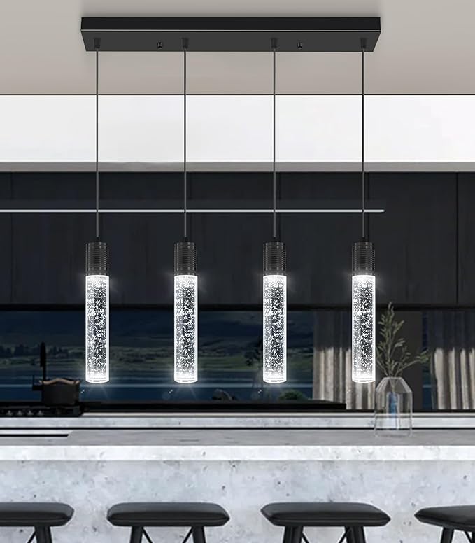 4-Lights Mini Modern Crystal Chandeliers for Kitchen Island Pendants Lighting Fixture LED Ceiling Light for Dining Room Bedroom Foyer 6000K