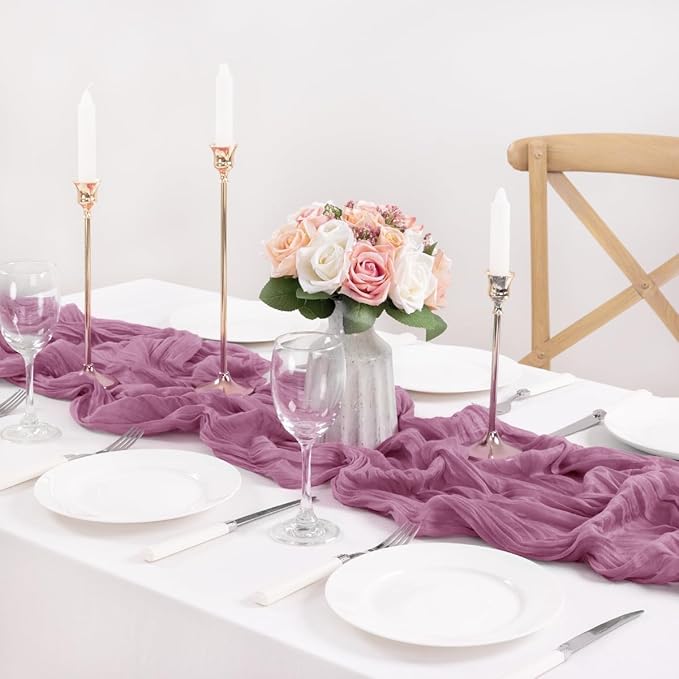 MLMC Purple Table Runner 10ft Sheer Gauze Cheesecloth Valentines Table Runner 35x120 Inches Sheer Cheese Cloth Centerpiece for Quinceanera Bridal Baby Shower Boho Wedding Home Decor