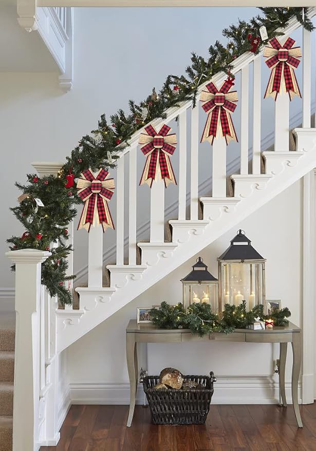 On-Airstore 2pcs Christmas Wreath Bows Red Buffalo Plaid Burlap Bows for Wreaths, Christmas Ribbon Bow Tree Topper Bow for Home Indoor Outdoor Decoration Wreath Ornament Supplies
