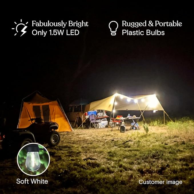 Brightech Ambience Pro USB Powered String Lights - 24 Ft Commercial Grade Waterproof String Lights, Outdoor Shatterproof Patio Lights for Camping, Christmas, Backyard, Porch - 1W LED Soft White Light