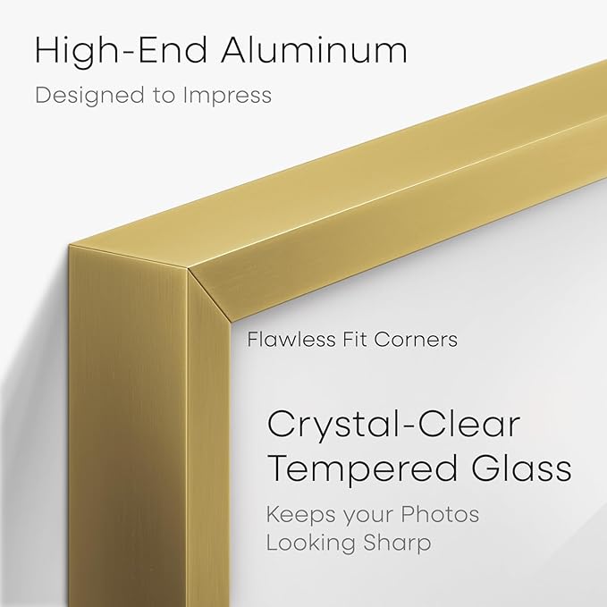 Homeforia 11x22 Newspaper Frame Gold, High End Metal 11 x 22 Picture Frame without Mat, 22x11 Thin Gold Poster Frames for Wall, 11 by 22 inches Display Photo Frames, Tempered Glass, Wall Kit, Set of 1