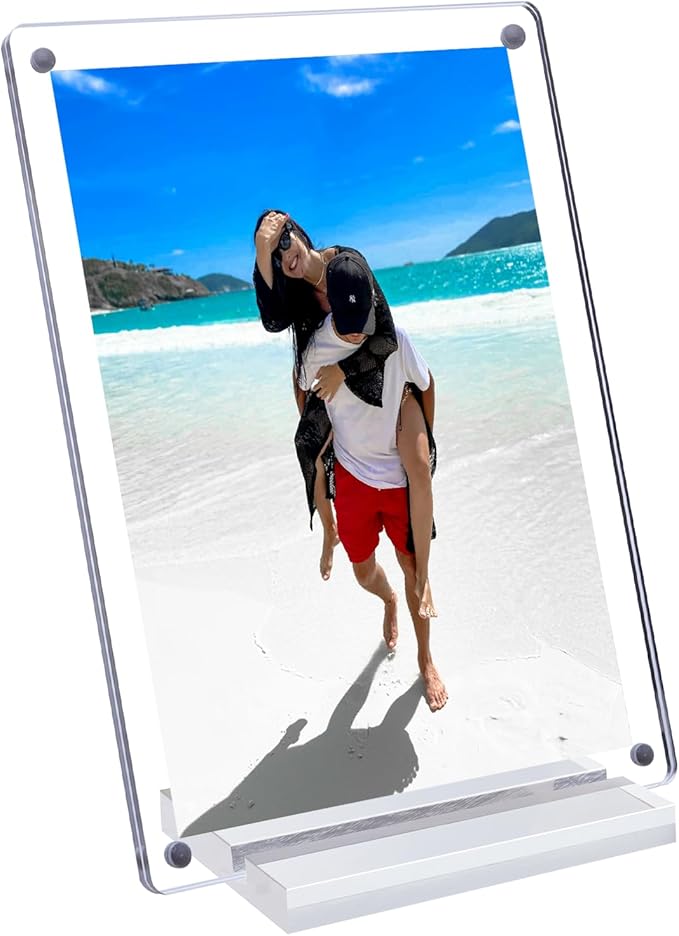 Acrylic Picture Frame 6x4 Inch Picture Floating Display Clear Magnetic Acrylic Frame Double Sided Photo Frame for Desktop Stand (Clear (1 Pack, 4X6)