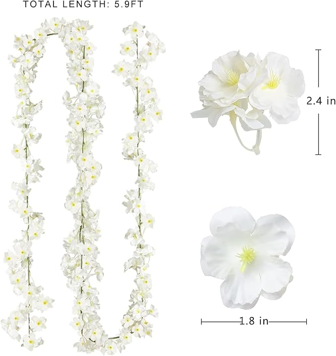Sggvecsy Cherry Blossom Garland Artificial Cherry Flower Vines 10 Pack Hanging Silk Flowers Garland for Home Wedding Garden Party Arch Office Decor (White)