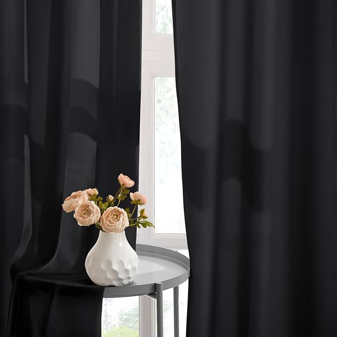 HOMEIDEAS Halloween Non-See-Through Black Privacy Sheer Kitchen Curtains 24 Inches Long 2 Panels Set Light Filtering Curtains for Living Room Bedroom Drapes,W30xL24