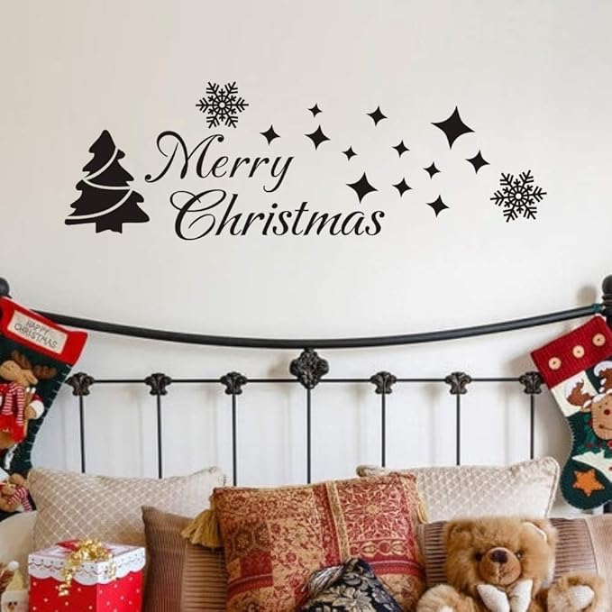 MoharWall Christmas Tree Stickers Decor Winter Snow Large Wall Decals Merry Christmas Window Cling Quotes Star Vinyl Art Decoration
