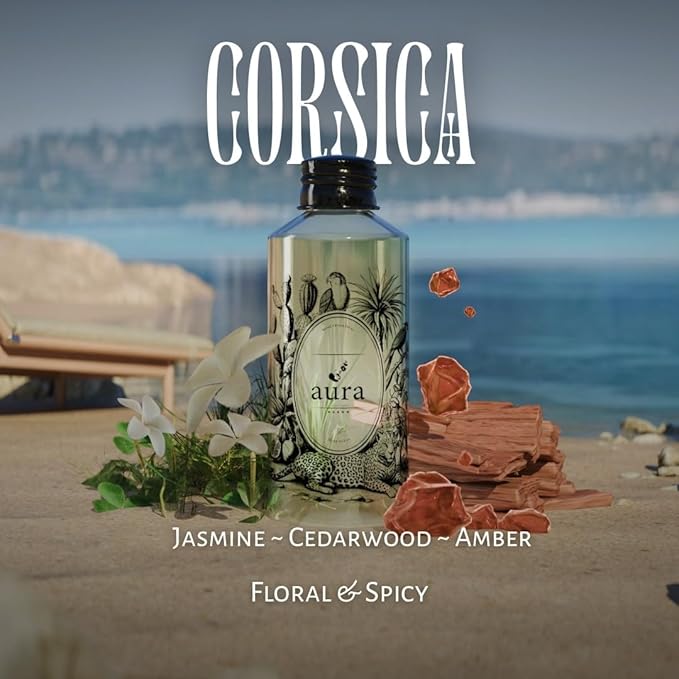 A U R A - Corsica Fragrance Oil for Waterless Scent Diffuser - Inspired by M.F.K Baccarat Rouge | 1.7 fl oz / 50 ml Essential Oil Blend for Aromatherapy & Hotel Collection Diffuser