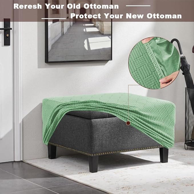 Square Ottoman Cover Large Stretch Storage Ottoman Bench Covers Slipcovers Cube Jacquard Covers for Square Ottomans Coffee Table Footrest Stool Cover with Elastic Bottom S Green