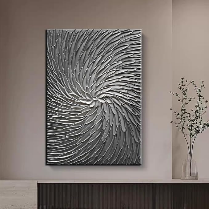 YaSheng Art - 3D Abstract Art Oil Paintings on Canvas Texture Silver Gray Color Abstract Artwork Modern Home Decor Canvas Wall Art Ready to Hang for Living Room Bedroom 24x36inch