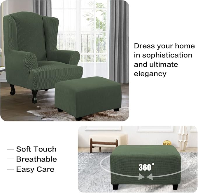 H.VERSAILTEX Ottoman Cover Slipcover Rectangle Fit Length 33'-38' Footrest Sofa Slipcovers Stool Cover Footstool Protector Covers Feature Stretch Soft Jacquard Fabric Removable Washable - Bronze Green