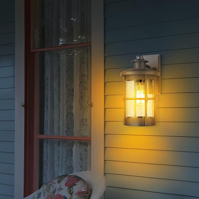 Outdoor Wall Sconces, Outdoor Wall Lights, Exterior Wall Mount Lighting, Exterior Fixture in Black Finish with Seeded Glass for Porch, Garage, Patio, Hallway, Entryway, Black 1 Pack
