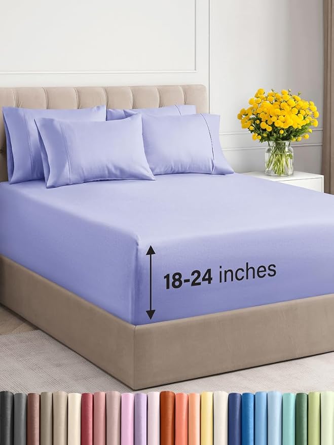 Extra Deep Full Sheet Set - 6 Piece Breathable & Cooling Sheets - Hotel Luxury Bed Sheets Set - Easy & Secure Fit - Soft, Wrinkle Free & Comfy Sheets Set - Lavender Sheet Set with Extra Deep Pockets