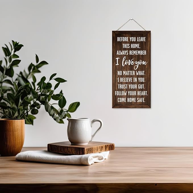Inspirational Family Wood Sign, Before You Leave This Home Sign, Hanging Wood Signs, 11.8 * 5.9 inch, Family Room Decor, Farmhouse Wall Art Decor, Home Entryway Living Room Bedroom Kitchen Decoration