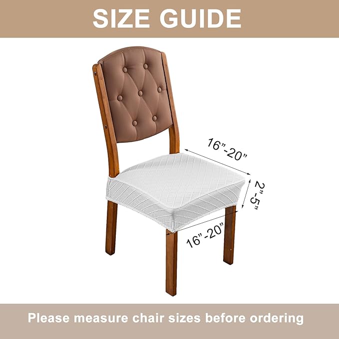 Genina Waterproof Seat Covers for Dining Room Chairs Covers Dining Chair Slipcovers Protector, No Rear Covers (White, 4 Pcs)