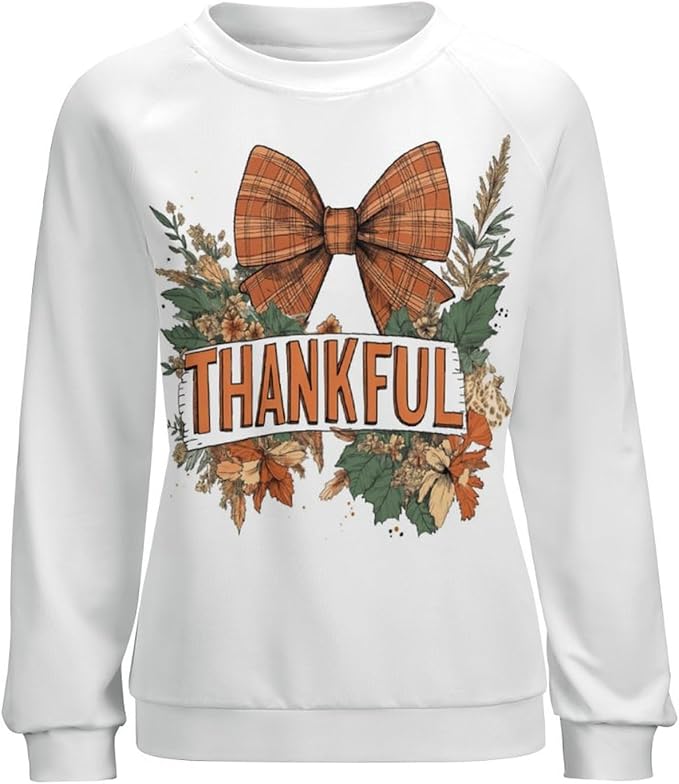 Womens Thanksgiving Sweatshirt Oversized Crewneck Pullover Casual Graphic Long Sleeve Shirts