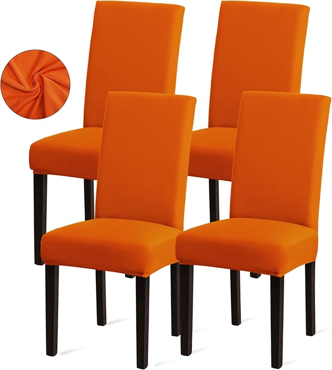 Sufdari Dining Chair Covers,Kitchen Chair Cover,Parsons Chair Slipcover,Spandex Chair Protectors for Dining Room Stretch Chairs Cover Set of 4 -Orange