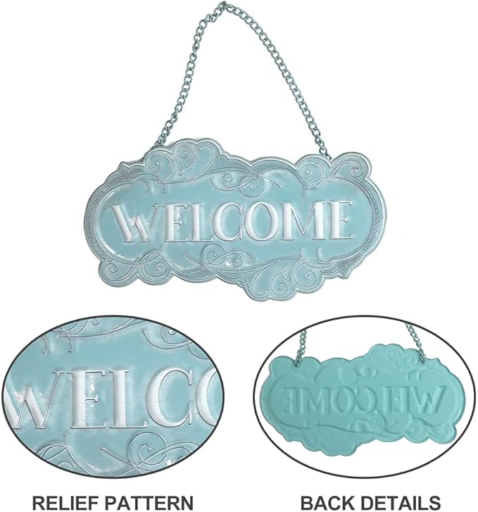 All Chic Metal Welcome Sign for Front Door Hanging welcome decor Welcome Door Sign Small Hanging Welcome Back Decorations Decor Front Porch Weclome Sign