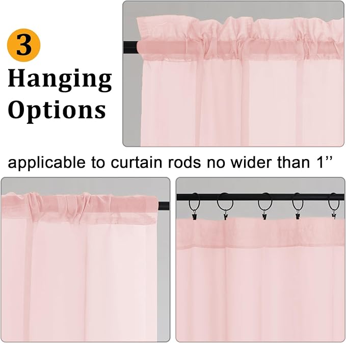Gwine Blush Pink Sheer Curtains 84 Inches Long 2 Panels Set for Living Room, Rod Pocket Voile Lightweight Bedroom Curtains, Light Filtering Solid Window Sheer Panels, Each 42" Wx84 L