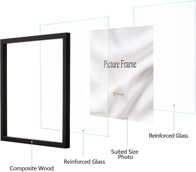 eletecpro 6x8 Black Floating Picture Frames Set of 4, Real Double Glass Picture Frames for Wall Mount, Vertical or Horizontal Display Multi-Size Photos and Artworks up to 6 x 8 Inches, Home Decor