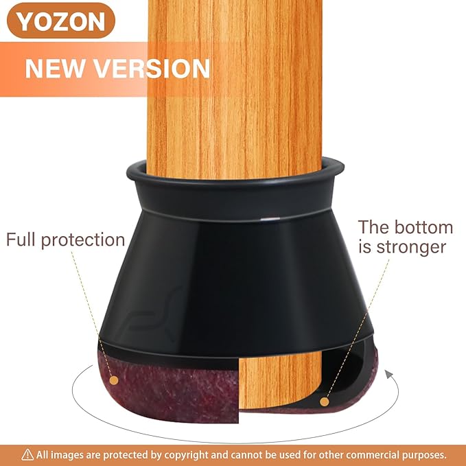 Chair Leg Floor Protectors Chair Leg Protectors for Hardwood Floors Felt Silicone Caps Strengthen Bottom Protection Anti-Scratch Reduce Noise 16 Pack Black Round Large Fit 1-3/16" to 1-5/8" (30-40mm)