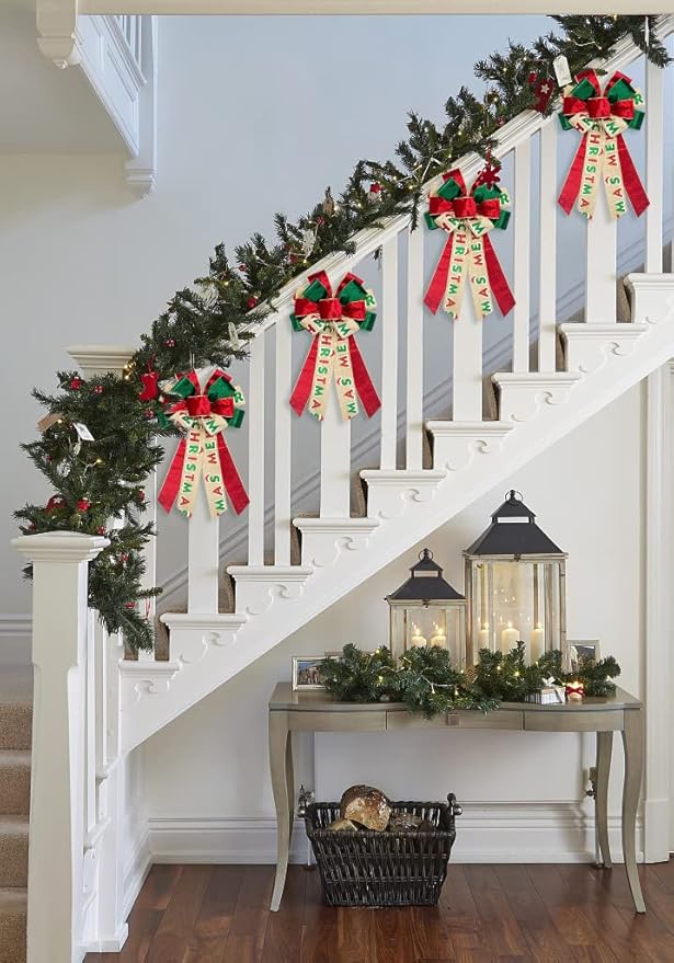 On-Airstore Large Christmas Wreath Bows, Christmas Words Velvet Ribbon Bows for Wreaths, Large Tree Topper Bows for Christmas Home Garden Indoor Outdoor Party Decoration Wreath Ornament Supplies