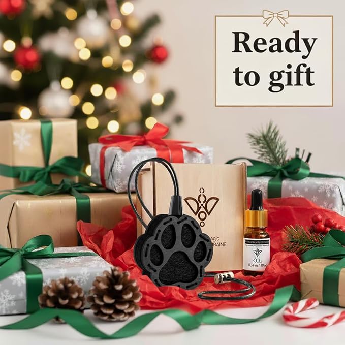 Wood Car Air Freshener — Handmade Car Air Freshener — Paw Designed Fragrance Oil Diffuser in Wooden Gift Box — Aromatherapy Gift Set with Mountain Rain Fragrance Oil - 10 ml