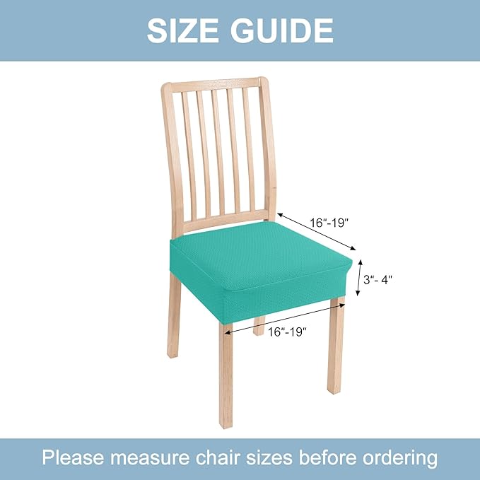 Smiry Stretch Jacquard Seat Covers for Dining Room Chairs Set of 6, Removable Washable Chair Seat Protector Slipcovers, No Rear Covers, Teal