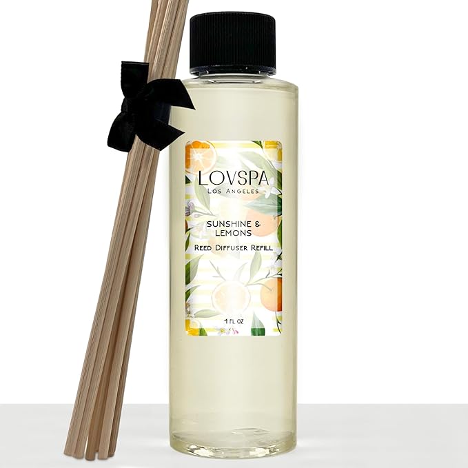 LOVSPA Sunshine & Lemons Diffuser Oil - Luxury Essential Oils for Diffuser Refill & Air Freshener Room Spray - Long-Lasting & Natural Home Fragrance, Scented Oil for Diffusers, USA Made, 4oz