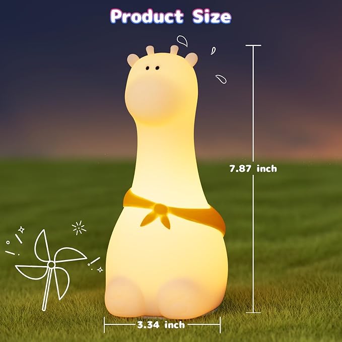 Silicone Night Light for Kids – Rechargeable Tap Control Lamp with 8 Colors, Cute Animal Design for Nursery, Toddler Room Decor, Gifts for Girls and Boys (Giraffe)