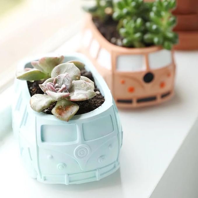 Retro Bus Car Concrete Flower Pot Silicone Mold Succulent Planter Cactus Vase Plaster Mold Epoxy Resin Storage Box Cement Clay Mould