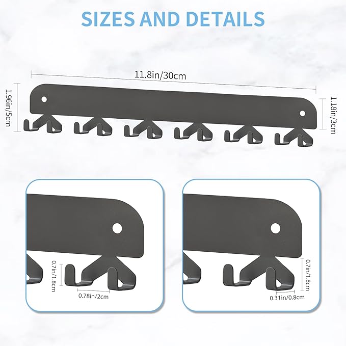2 Pack Key Holder for Wall, Key Hooks Wall Mount with 12 Hooks, No Drilling Required, Self-Adhesive Key Rack, Key Hanger Wall Mount for Corridor, Kitchen, Living Room - Gray