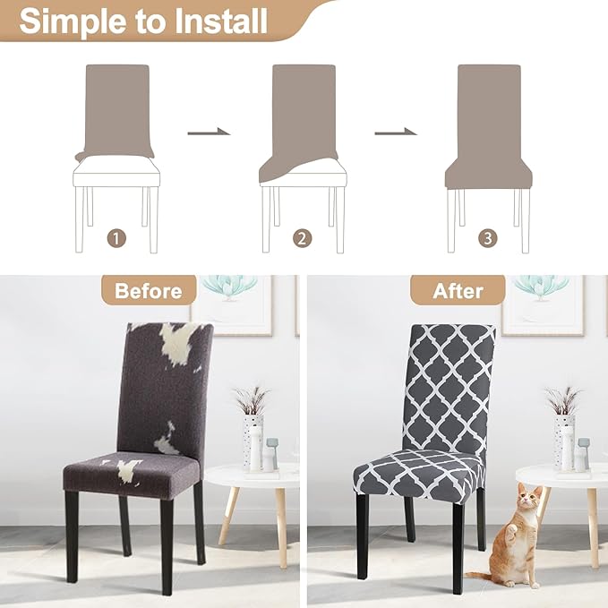 SearchI Dining Room Chair Covers Set of 2, Stretch Geometric Parsons Chair Slipcovers Spandex Removable Washable Kitchen Chair Protector Cover for Dining Room, Hotel, Ceremony (Gray+White)