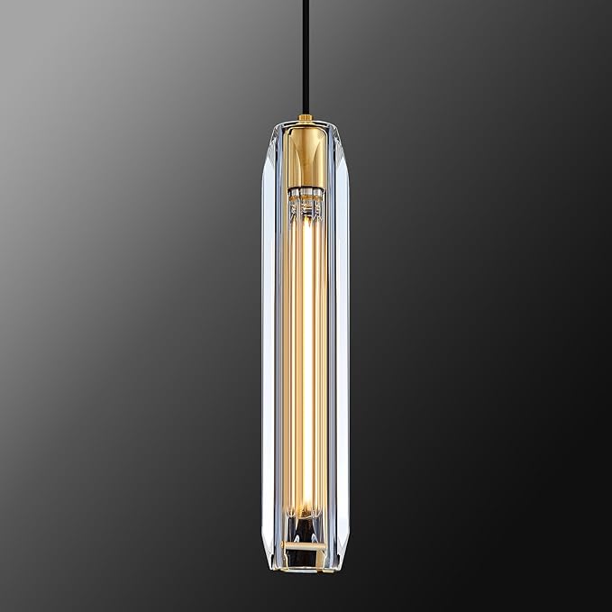 Modern K9 Crystal Kitchen Island Pendant Light,14.95'' Clear Crystal Island Pendant Lights,1 Light Indoor Crystal Pendant Light, for Kitchen Dining Bathroom Bedroom,Included 2 Bulb