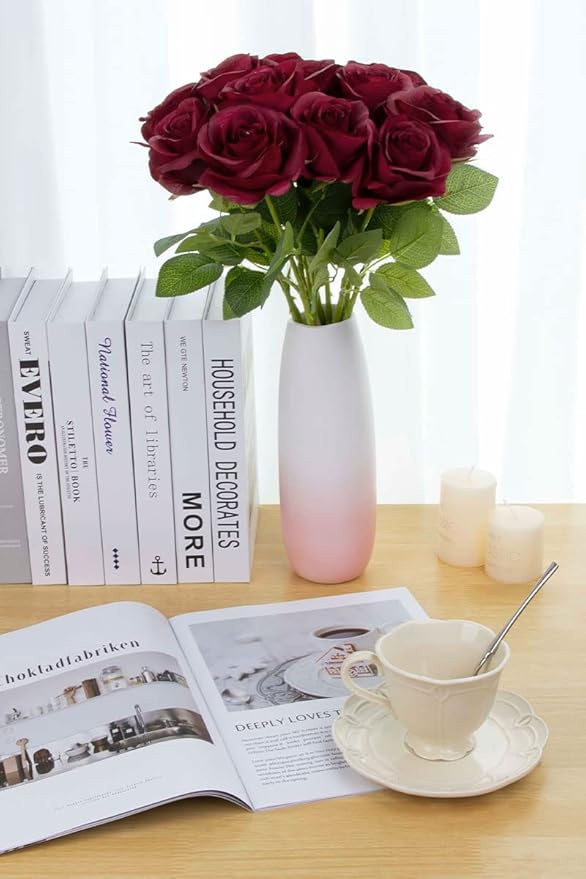 Artificial Rose Flower Artificial Flowers Flower with Long Stem Silk Roses Bouquet for Wedding Bridal Shower Party Home Decoration (Burgundy, 30 Pcs)
