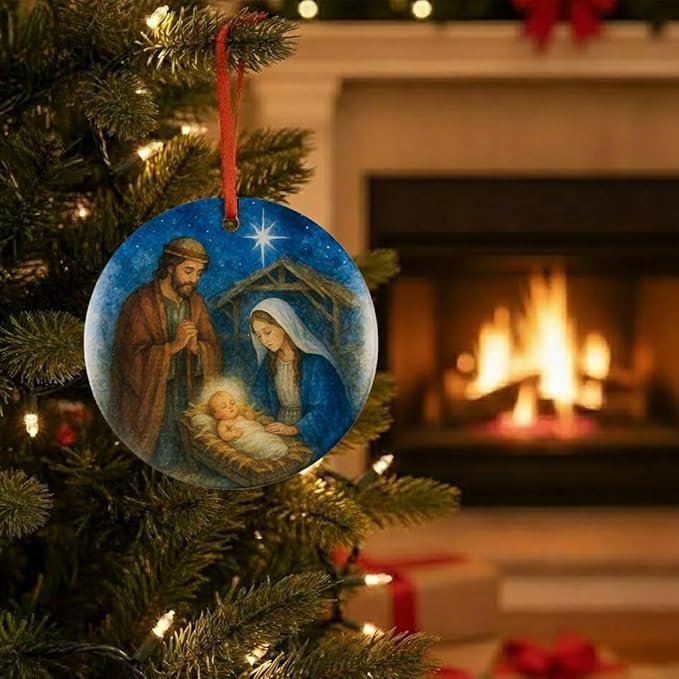 Holy Family Nativity Scene Acrylic Ornament - Catholic & Christian Christmas Decor - Star of Bethlehem, Religious Decorative Hanging Ornaments for Tree