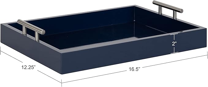 Kate and Laurel Lipton Modern Rectangular Tray, 16 x 12.25, Navy Blue and Silver, Decorative Accent Tray for Storage and Display