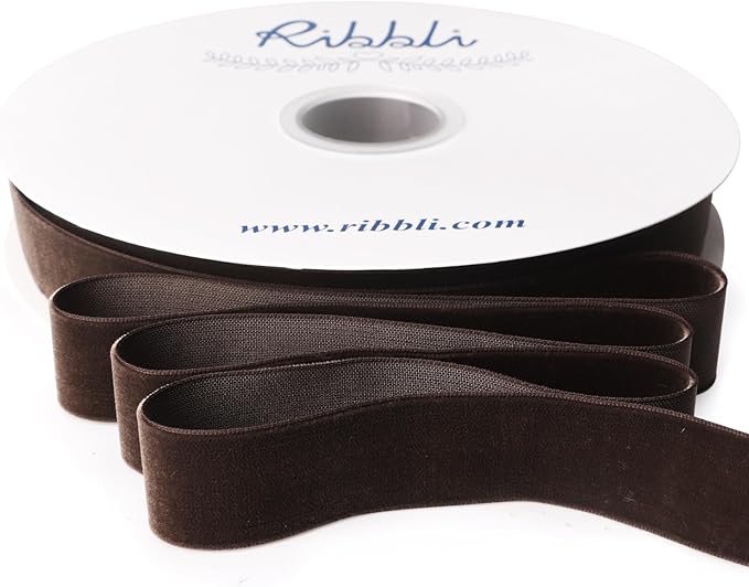 Ribbli Brown Velvet Ribbon 1 Inches Continuous 25 Yard Spool Brown Christmas Ribbon for Gift Wrapping Crafts Home Decor