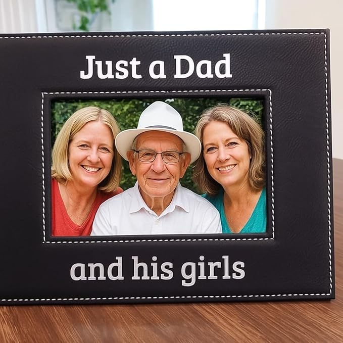 CustomGiftsNow Personalized Add Your Custom Text Engraved Leatherette Faux Leather Hanging/Tabletop Personalized Group Family Photo Picture Frame (Black, 4x6-inch Horizontal)