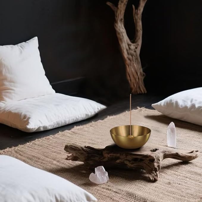 5 Inch Brass Bowl, Incense Holder for Large Sticks/Cones, Small Copper/Gold Decorative Offering Bowl, Sound Bowl, Ash Catcher for Altar, Meditation
